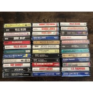 Cassette Tapes Lot of 36 Mixed Country Outlaw Buddy Holly, Willie, Kenny Rogers